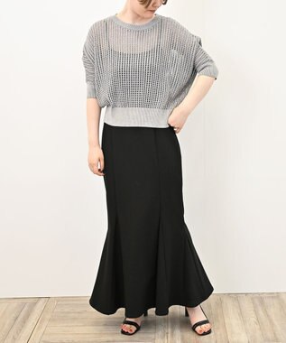 TOQUE 25SS新作〈大草直子さんアドバイザー〉【天然素材】シルク×コットン粗メッシュニットドルマンスリーブ5分袖 グレー