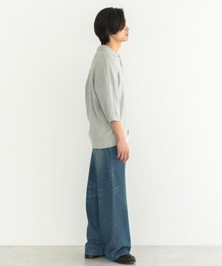 CRAFT STANDARD BOUTIQUE 透かし編み半袖ニットポロシャツ Gray