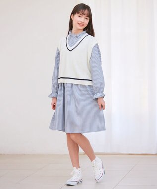 ANY KIDS ニットベスト × ワンピース セット オフ×ストライプ