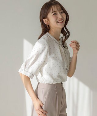 ANY SIS L 【洗える】バイカラーラッフルボウ ブラウス アイボリーベース