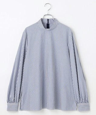 #Newans 【洗濯機可】ステッチデザインリボンタイブラウス ネイビーストライプ
