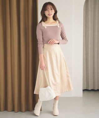 Feroux 【洗える】ショルダーリボン プルオーバーニット ダークブラウン系