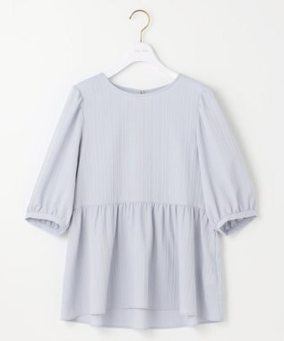 ANY SIS S 【洗える】ジャガードペプラム ブラウス ライトブルー