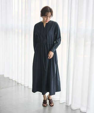 #Newans 【撥水加工/洗濯機可能】ドルマンスリーブドロストワンピース ネイビー