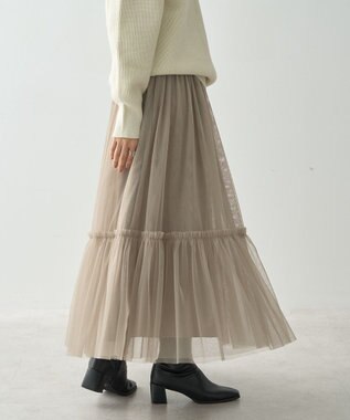 AMERICAN HOLIC ティアードチュールスカート Gray Beige