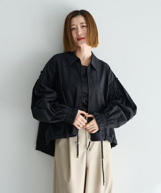 YECCA VECCA ボリュームギャザーデザインZIPブルゾン Black