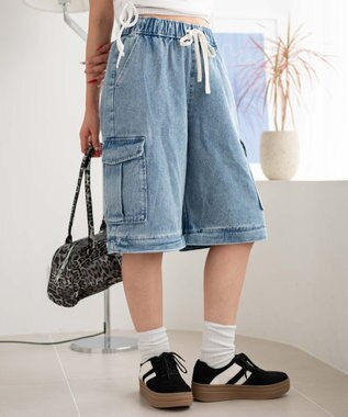 WEGO 【ウエストゴム/2WAY】2WAYデニムカーゴパンツ デニム淡加工色