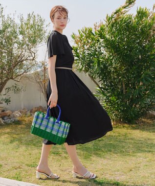 Tiaclasse L 【セットアップ対応・洗える】シアーチェックフレアスカート ブラック