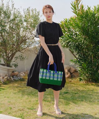 Tiaclasse L 【セットアップ対応・洗える】シアーチェックフレアスカート ブラック