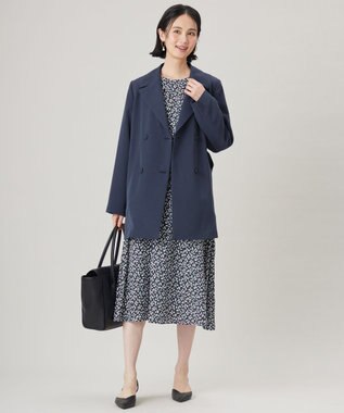 自由区 L 【カタログ掲載・セットアップ対応・洗える】ジオメトリックフラワードットプリント ブラウス ネイビー系