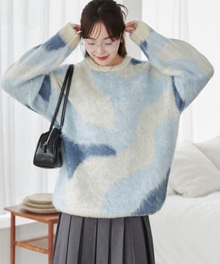 WEGO 【ユニセックス着用ITEM】マーブルシャギーニットプルオーバー サックス