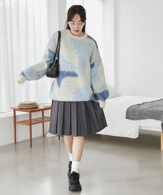 WEGO 【ユニセックス着用ITEM】マーブルシャギーニットプルオーバー サックス