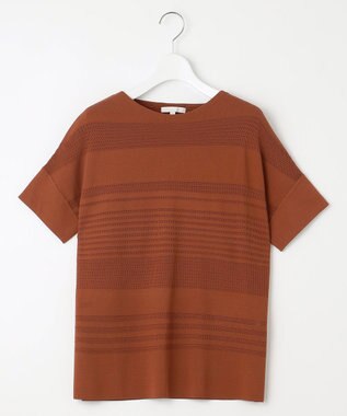 自由区 【UVカット・洗える】クレープストレッチボーダー ニット コッパ―