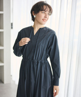 #Newans 【撥水加工/洗濯機可能】ドルマンスリーブドロストワンピース ネイビー