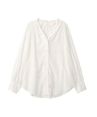 YECCA VECCA フリルVネックブラウス White