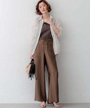 23区 S シャイニーリブ スクエアネック タンクトップ ブラウン系