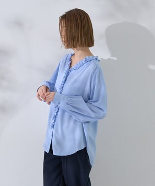 YECCA VECCA フリルVネックブラウス Blue