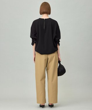 ICB L 【洗える】ジョーゼットジャージー 異素材コンビプルオーバー ブラック系