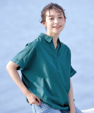 Tiaclasse 【洗える】 リネンミックススキッパーシャツ グリーン