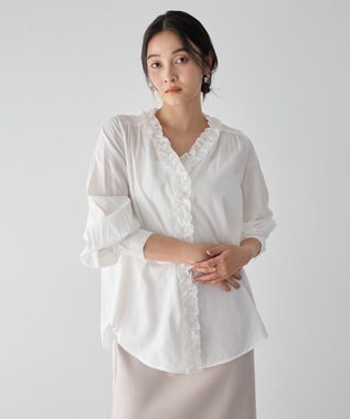 YECCA VECCA フリルVネックブラウス White