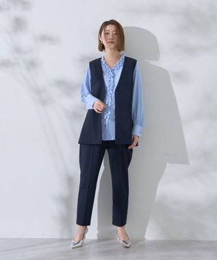 YECCA VECCA フリルVネックブラウス Blue