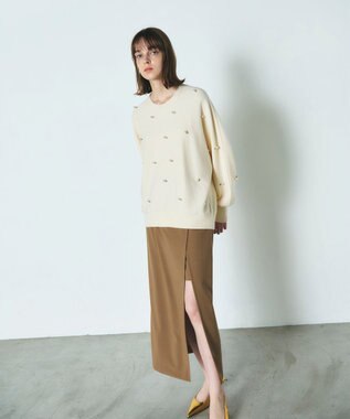 GRACE CONTINENTAL パールドットニットトップ ホワイト