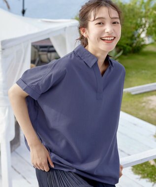 Tiaclasse 【洗える】 リネンミックススキッパーシャツ ブルー