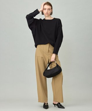 ICB L 【洗える】ジョーゼットジャージー 異素材コンビプルオーバー ブラック系