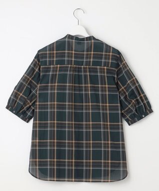 J.PRESS LADIES 【洗える】シアーマドラス バンドカラー ブラウス ダークグリーン系3