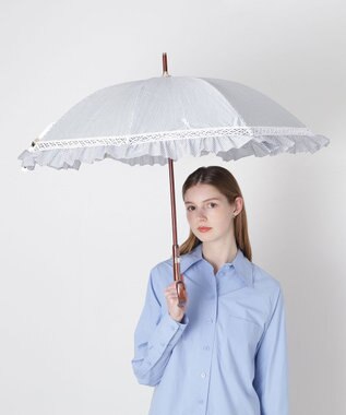 MOONBAT 【遮光/晴雨兼用日傘】POLO RALPH LAUREN(ポロ ラルフローレン) ストライプフリル 長傘 遮熱 UV ディープブルー