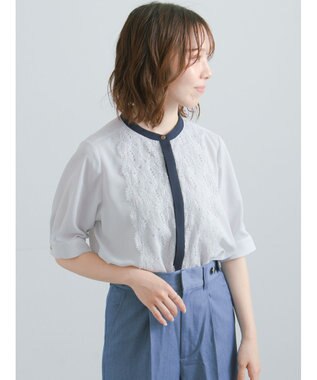 Te chichi フロントレース5分袖ブラウス
