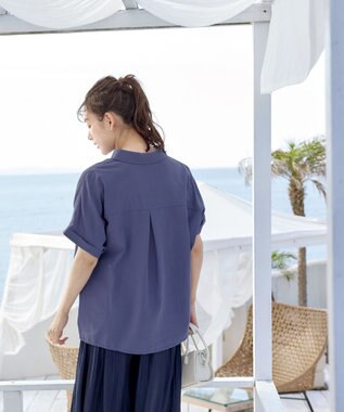 Tiaclasse 【洗える】 リネンミックススキッパーシャツ ブルー