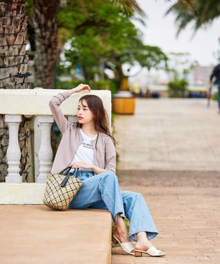 Tiaclasse 【洗える】長袖サマーニットカーディガン ピンクモカ