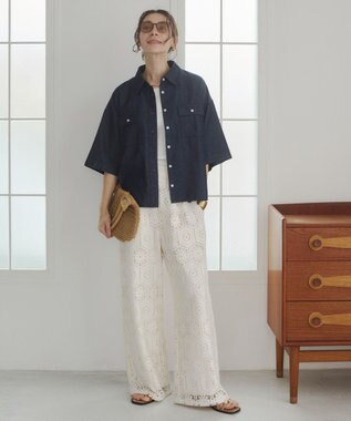 WEGO 【ANGIE VINTAGE】オーバーサイズデニム半袖シャツ ネイビー