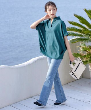 Tiaclasse 【洗える】 リネンミックススキッパーシャツ グリーン