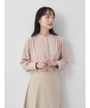 earth music&ecology バンドカラーブラウス Pink Beige