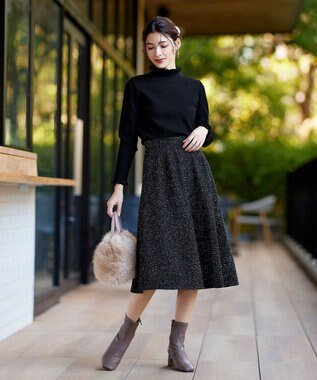 Tiaclasse L 【洗える】ラメツイードAラインフレアスカート ブラック