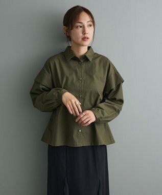 CRAFT STANDARD BOUTIQUE パネルデザインワイドシャツ Khaki