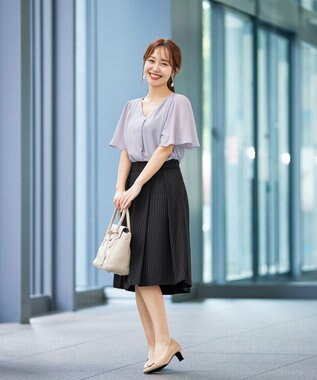 Tiaclasse 【洗える】大人上品なフレアタックスカート ブラックストライプ