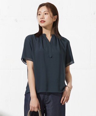 J.PRESS LADIES L 【速乾】サッカーチェック カットソー シーグリーン系3