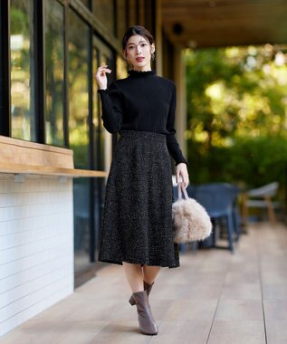 Tiaclasse ラメツイードAラインフレアスカート ブラック