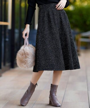 Tiaclasse L 【洗える】ラメツイードAラインフレアスカート ブラック