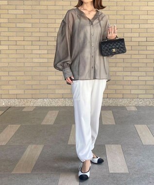 Green Parks AnriettMusee シアーボリュームスリーブブラウス Gray