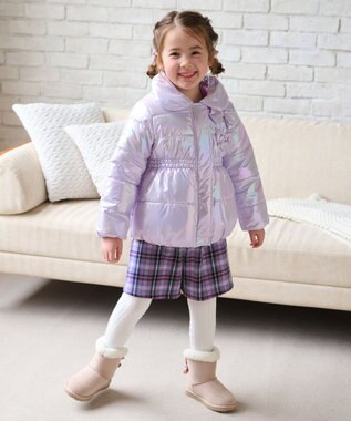 ANY KIDS 裏シャギーチェックショートパンツ ラベンダー系