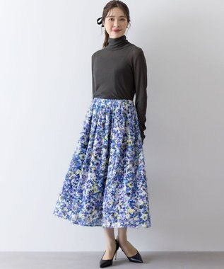 組曲 S ヘアリーフラワープリント スカート パープル系5