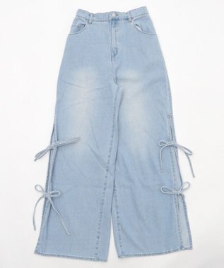 WEGO 【ウエストゴム/楽ちん】サマーデニムサイドリボンパンツ デニム淡色