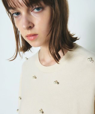 GRACE CONTINENTAL パールドットニットトップ ホワイト