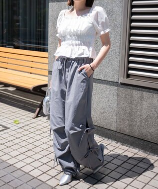 WEGO 【ウエストゴム】サイドリボンパラシュートパンツ グレー