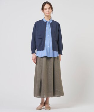 J.PRESS LADIES L TC ハイカウントストライプ シャツ ブラウス ブルーストライプ系