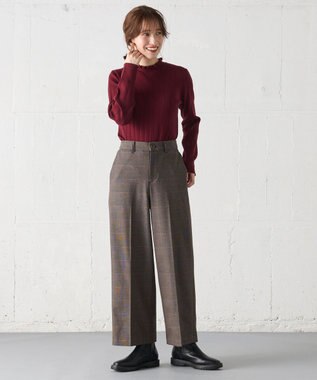 ANY 【洗濯機可/吸湿発熱】フリルネックリブニット ボルドー